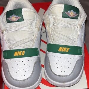 Jordan Kids White and Green Sneakers with Gold Highlights